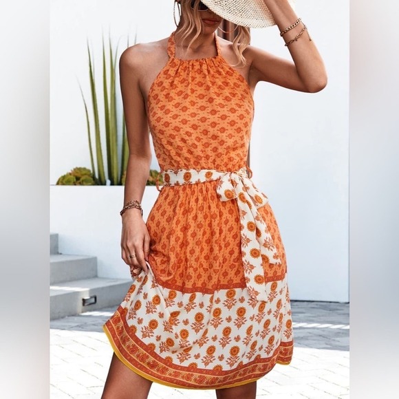 Caribbean Sunset Orange Floral Mini Dress - Picture 5 of 5